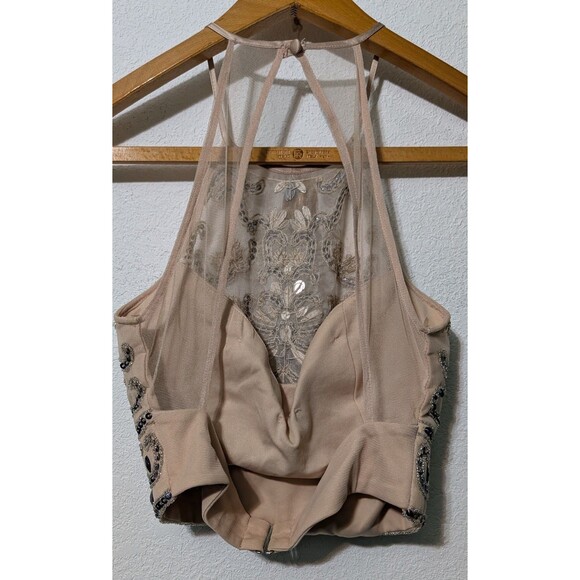 B.Darlin Lace Rinestone Crop Top Women's Juniors Beige Size 7/8 Bust 26" (142) - Picture 2 of 3